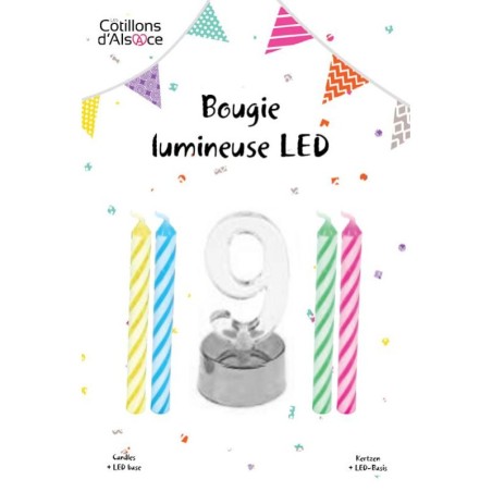 1 Bougie clignotante Led chiffre 9 + 4 bougies 