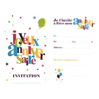 6 biglietti d'invito “Joyeux Anniversaire” 11x17 cm