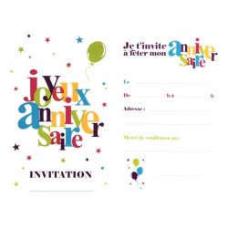 6 biglietti d'invito “Joyeux Anniversaire” 11x17 cm
