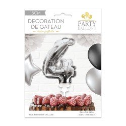 1 Decorazione torta con palloncini argentati numero 4