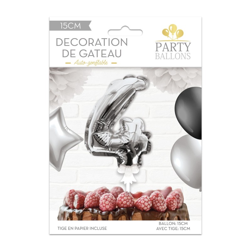 1 Ballon argenté déco gâteau chiffre 4