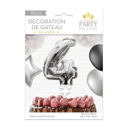 1 Ballon argenté déco gâteau chiffre 4