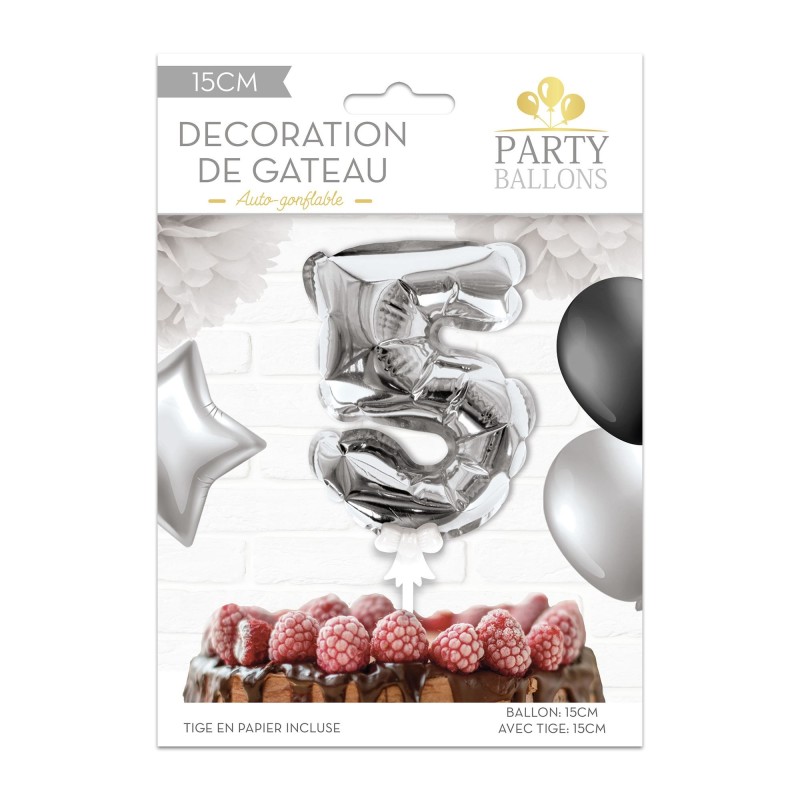 1 Decorazione torta con palloncini argentati numero 5 1 Decorazione torta con palloncini argentati numero 5