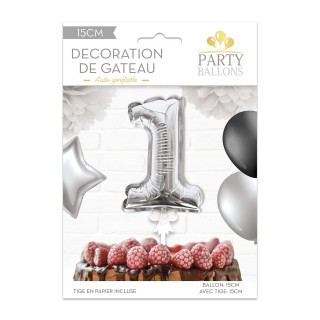1 Ballon argenté déco gâteau chiffre 1