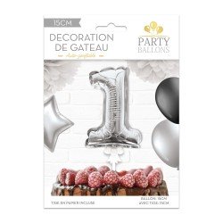 1 Decorazione torta con palloncini argentati numero 1