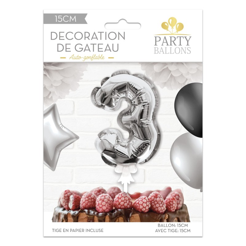 1 Ballon argenté déco gâteau chiffre 3 1 Ballon argenté déco gâteau chiffre 3