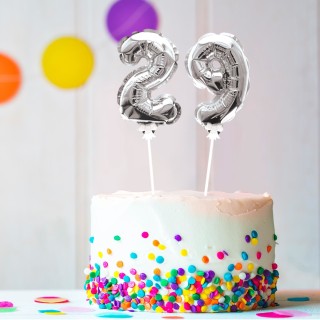 1 silberner Deko-Kuchenballon Nummer 5