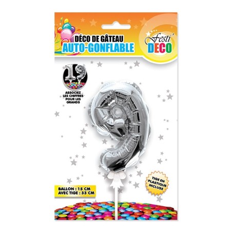 1 Ballon argenté déco gâteau chiffre 9