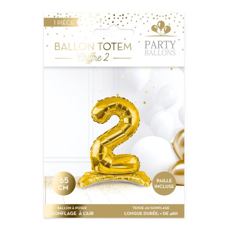 1 Ballon métallique à poser, chiffre 2, or 