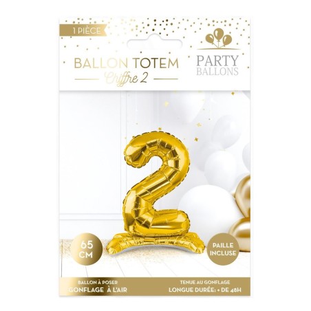 1 Ballon métallique à poser, chiffre 2, or 