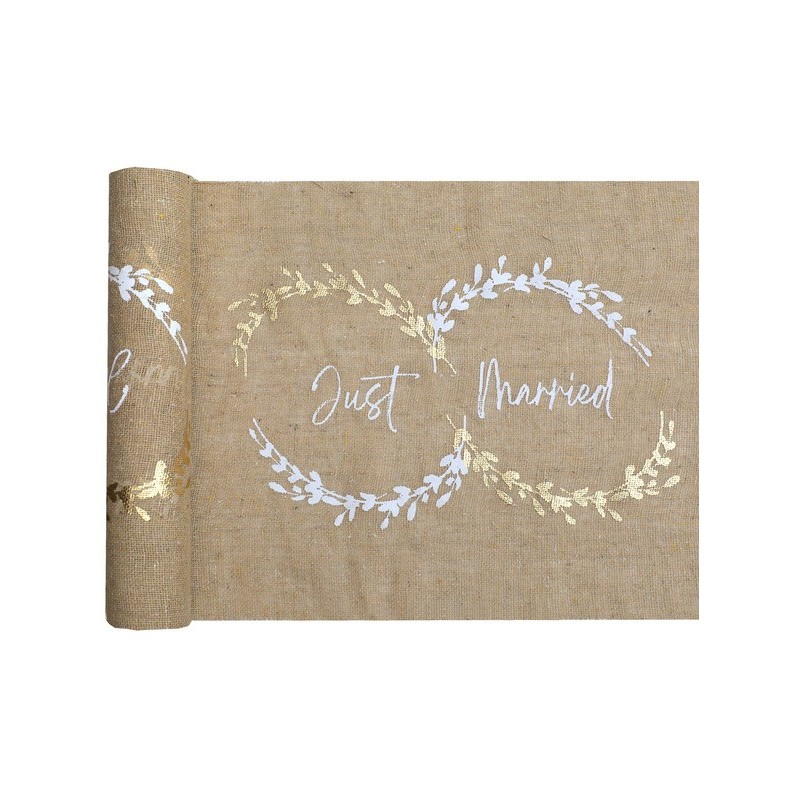 Chemin de table "Just Maried" 28cm x 3m  Chemin de table "Just Maried" 28cm x 3m