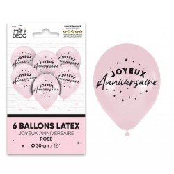  6 palloncini in lattice Joyeux Anniversaire, rosa
