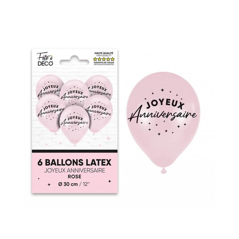 Sachet de 6 ballons  joyeux anniversaire, rose Sachet de 6 ballons  joyeux anniversaire, rose