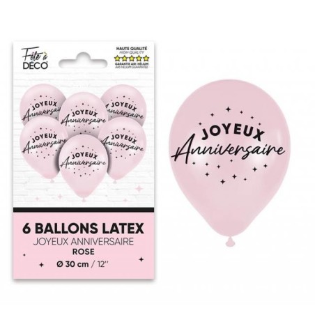 Sachet de 6 ballons  joyeux anniversaire, rose