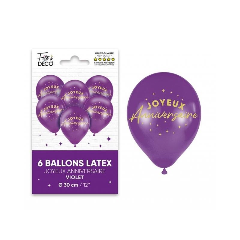 Sachet de 6 ballons  joyeux anniversaire, violet Sachet de 6 ballons  joyeux anniversaire, violet