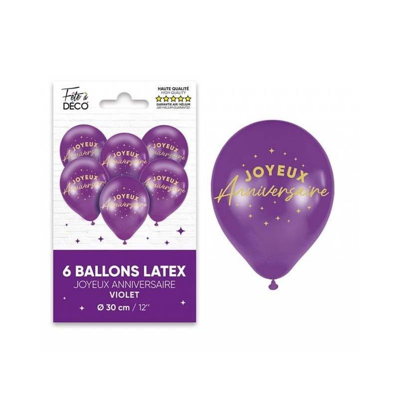 Sachet de 6 ballons joyeux anniversaire, violet Sachet de 6 ballons joyeux anniversaire, violet