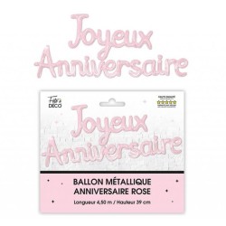 Palloncini ghirlanda metallizzati Joyeux Anniversaire, rosa
