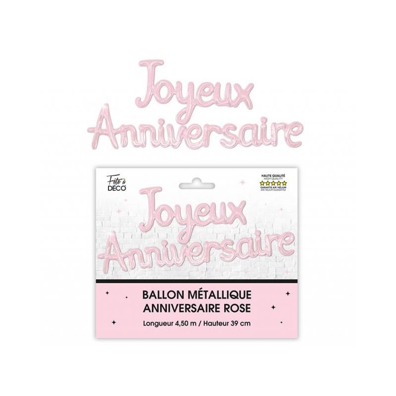 Ballons Guirlande métallique "Joyeux Anniversaire, rose
