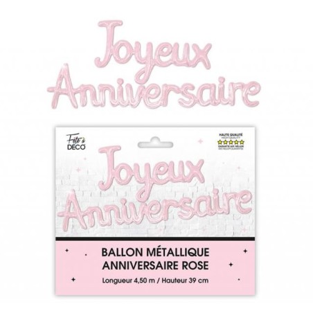 Palloncini ghirlanda metallizzati Joyeux Anniversaire, rosa