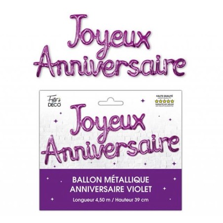 Palloncini ghirlanda metallizzati Joyeux Anniversaire, viola