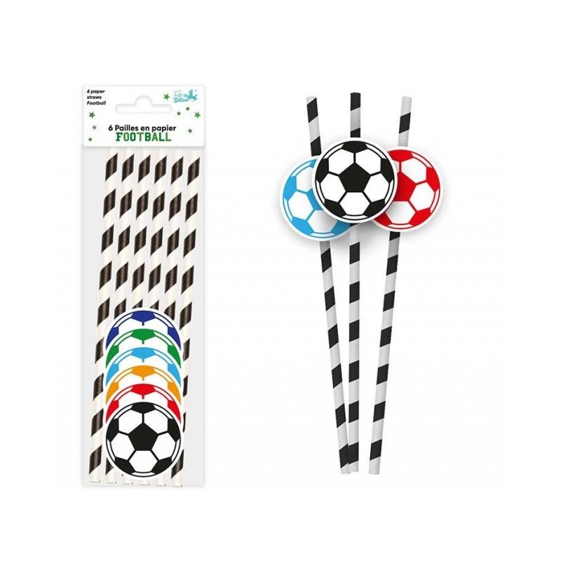 Lot de 6 pailles en papier FOOT accompagné de 6 ballons  Lot de 6 pailles en papier FOOT accompagné de 6 ballons