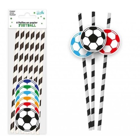 Lot de 6 pailles en papier FOOT accompagné de 6 ballons 