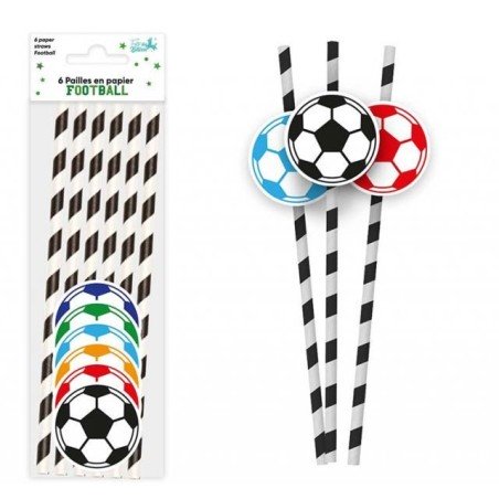 Set di 6 cannucce di carta FOOT accompagnate da 6 palloncini da appendere alla cannuccia.