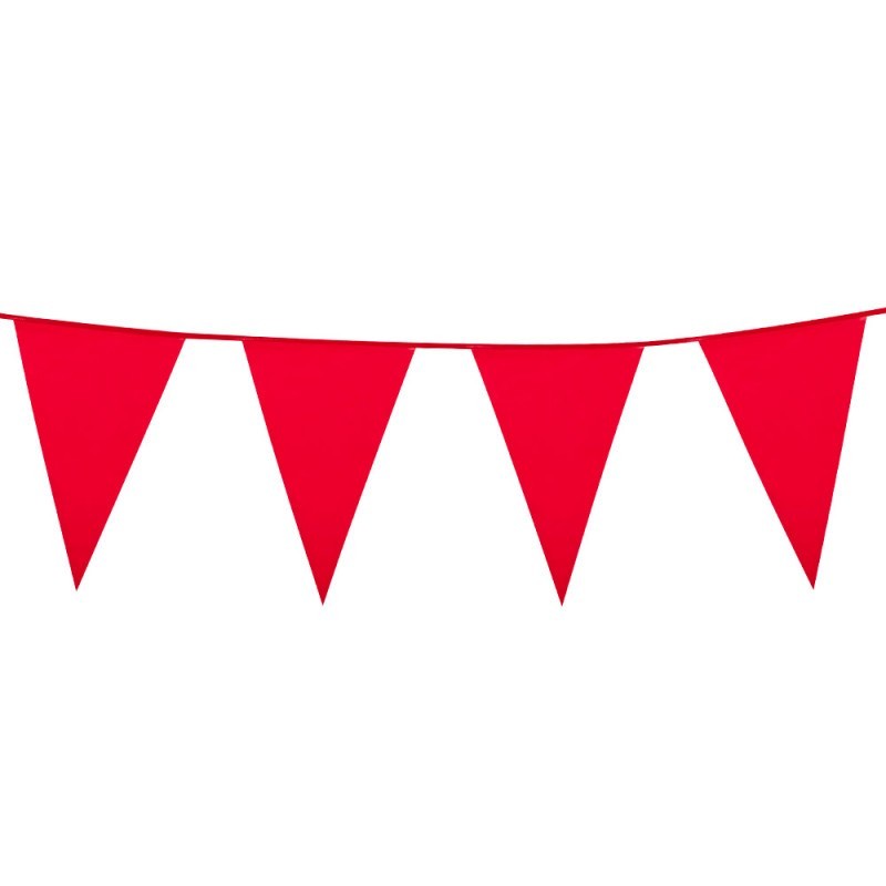 Guirlande triangle plastique, rouge, 46cm x 30 cm x 10m Guirlande triangle plastique, rouge, 46cm x 30 cm x 10m