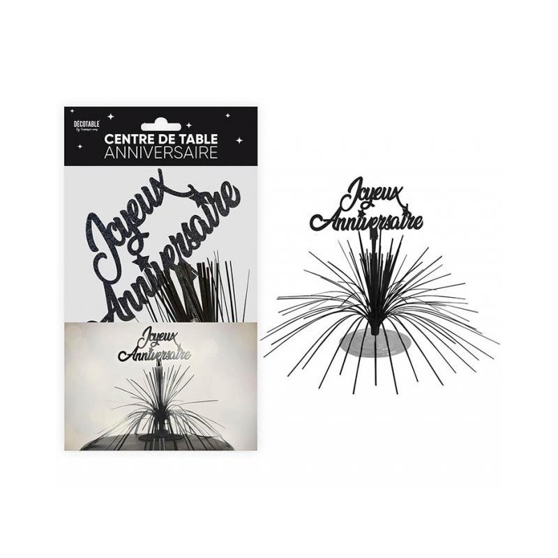 Centre de table joyeux anniversaire, noir