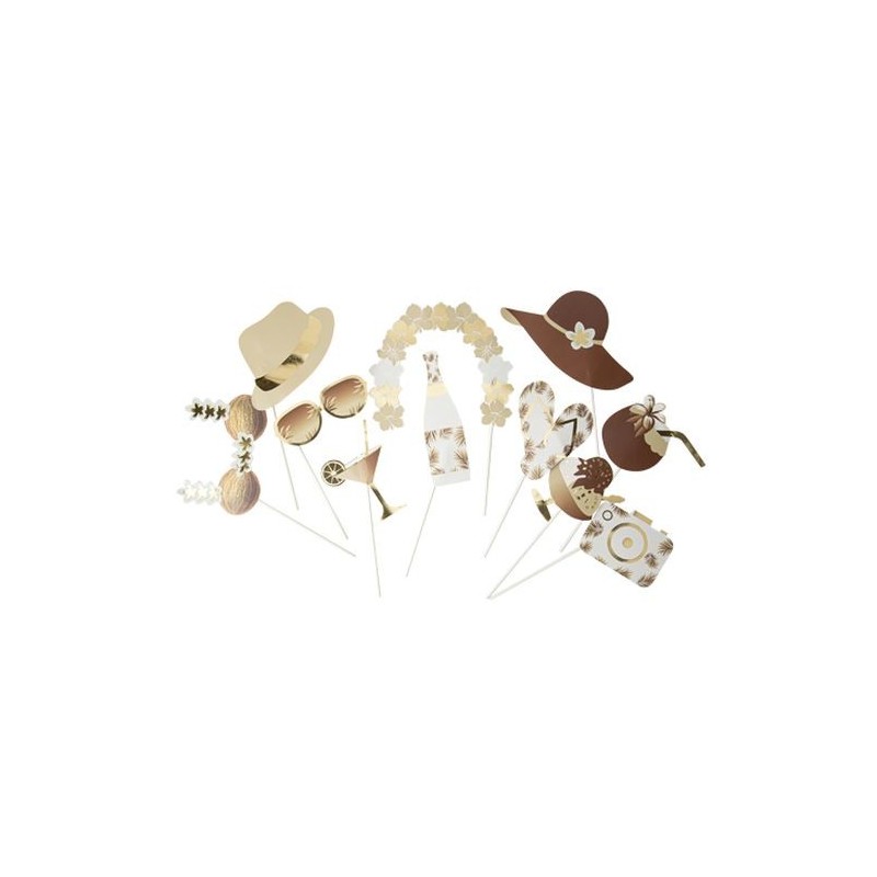 Kit Photobooth Tropicool Papier Blanc, Camel et Or 11pcs Kit Photobooth Tropicool Papier Blanc, Camel et Or 11pcs