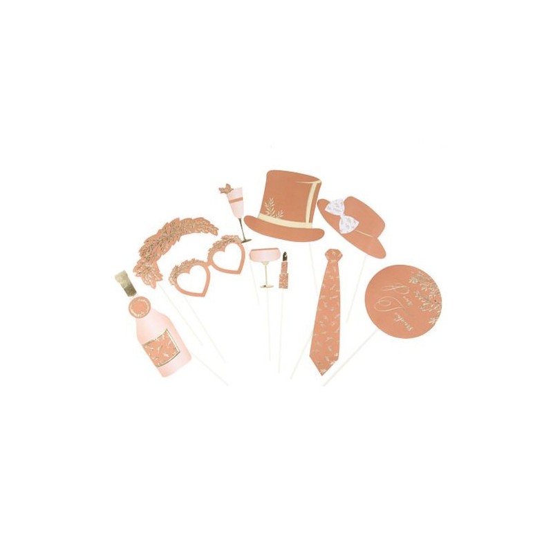 Kit Photobooth Jolis Brins Papier Terracotta et Or 10pcs