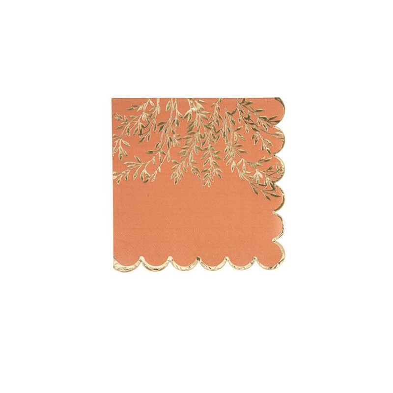 16 Serviettes Jolis Brins Papier Terracotta et Or 33x33cm - 3 Plis