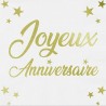 24 Serviettes, Joyeux Anniversaire, 3 plis, 33 x33 cm , or 24 Serviettes, Joyeux Anniversaire, 3 plis, 33 x33 cm , or