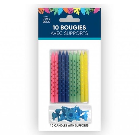 10 Candele con supporto tropicale, multicolore