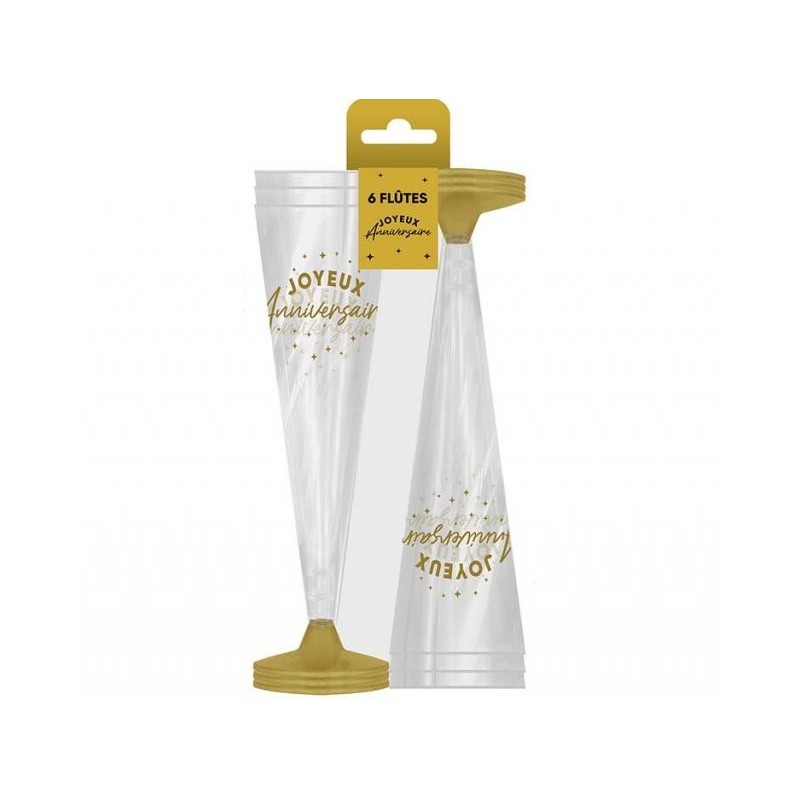 6 Flûtes à champagne (Joyeux Anniversaire) doré