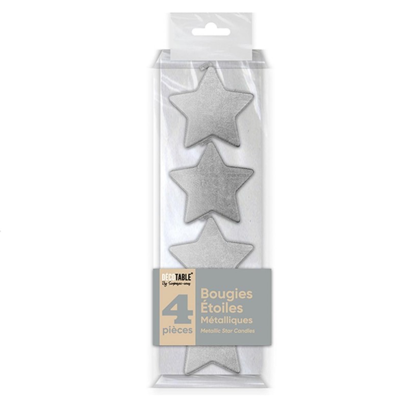 4 bougies étoile métallisées argent 4 bougies étoile métallisées argent