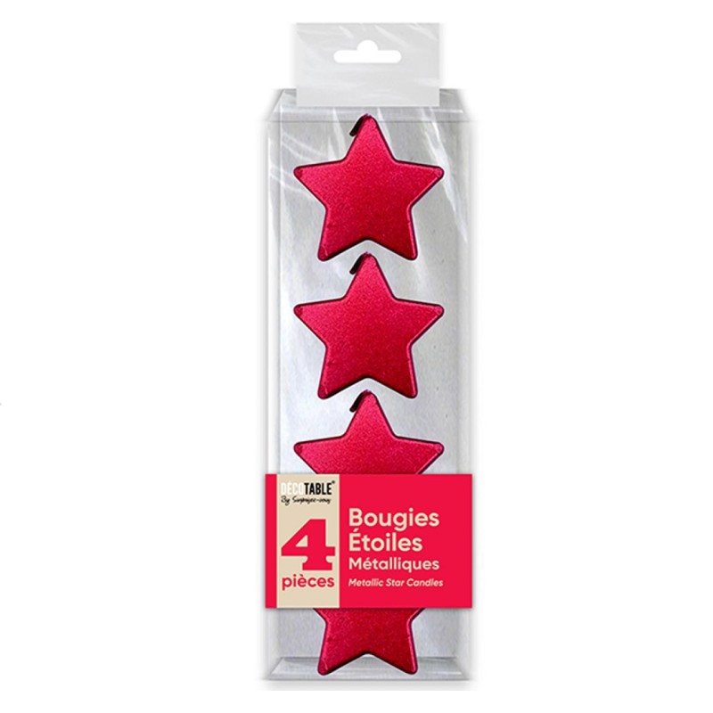4 bougies étoile métallisées rouge 4 bougies étoile métallisées rouge