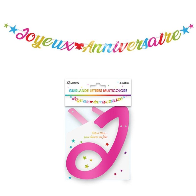 mehrfarbig Metallic-Buchstabengirlande 6 m „Joyeux Anniversaire"