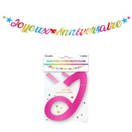 mehrfarbig Metallic-Buchstabengirlande 6 m „Joyeux Anniversaire"