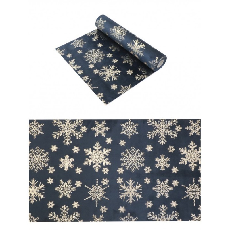 1 Runner da tavolo in velluto fiocco di neve blu scuro/metallo dorato 28 cm x 3 m 1 Runner da tavolo in velluto fiocco di neve blu scuro/metallo dorato 28 cm x 3 m