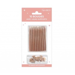 10 Bougies métalisées avec support, rose gold