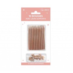 10 candele metalliche con supporto, oro rosa