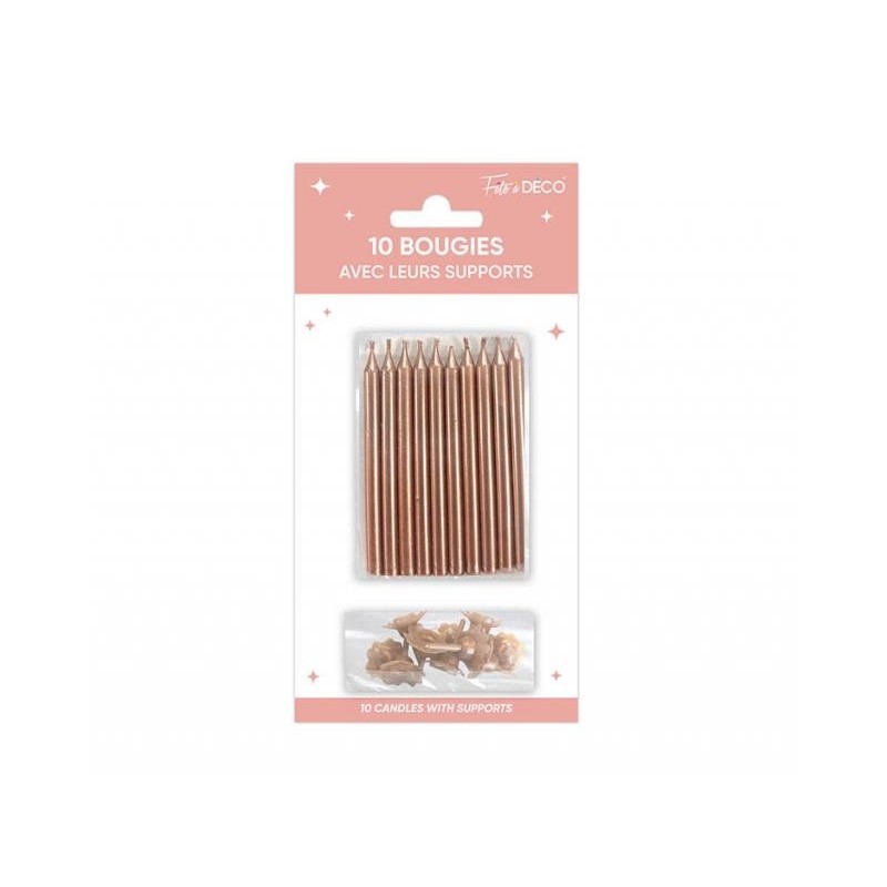 10 Bougies métalisées avec support, rose gold