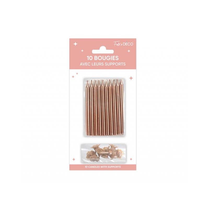 10 candele metalliche con supporto, oro rosa