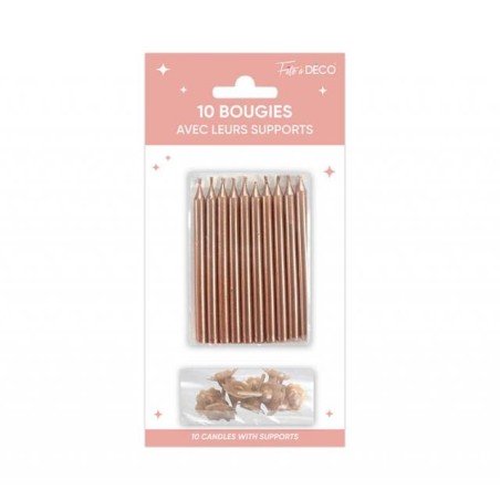 10 metallic-Kerzen mit Halter, Roségold