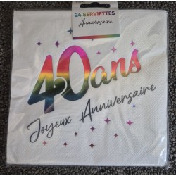 24 Serviettes, 40 Ans, 3 plis, 33 x33 cm multicolore