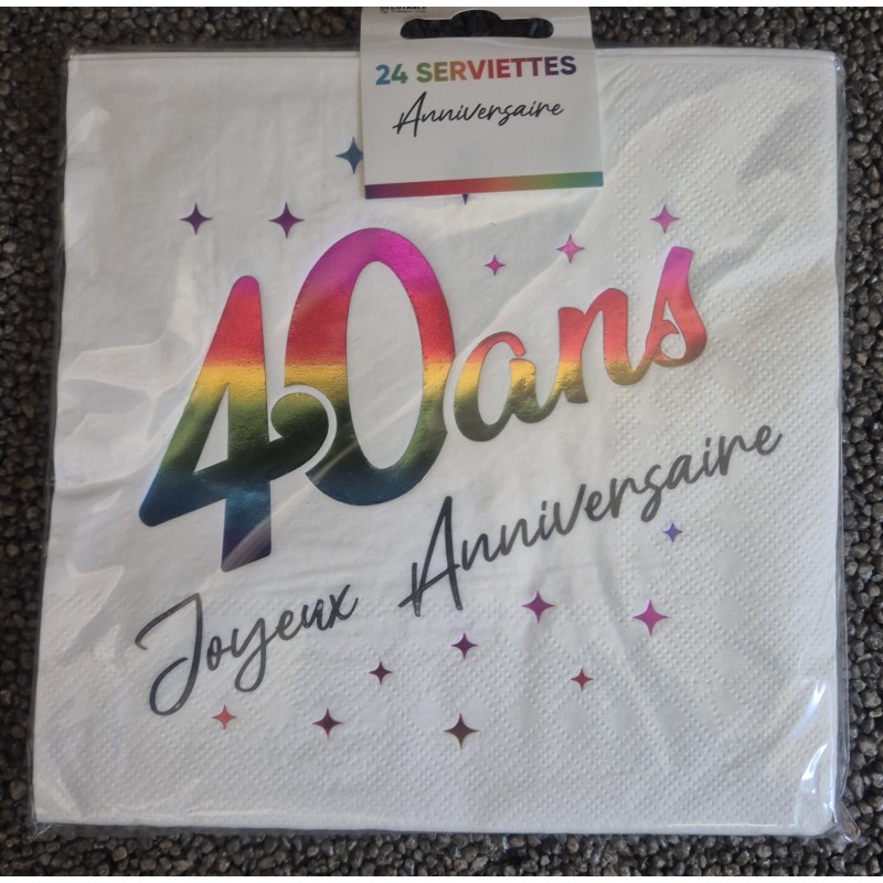 24 Serviettes, 40 Ans, 3 plis, 33 x33 cm multicolore 24 Serviettes, 40 Ans, 3 plis, 33 x33 cm multicolore