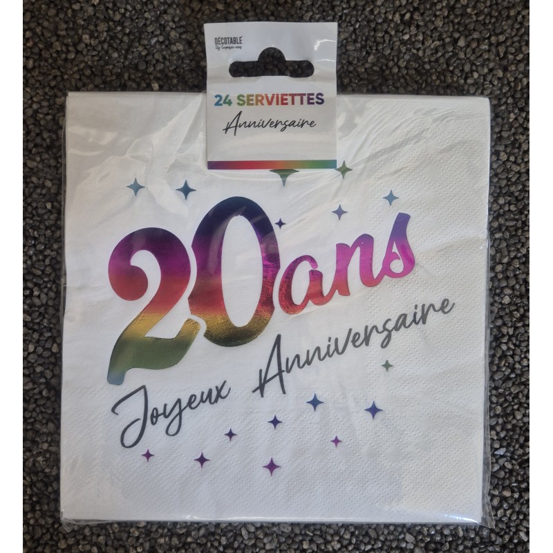 24 Serviettes, 20 Ans, 3 plis, 33 x33 cm multicolore 24 Serviettes, 20 Ans, 3 plis, 33 x33 cm multicolore