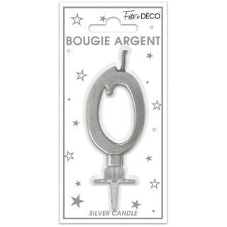 Bougie chiffre 0 métalique argent
