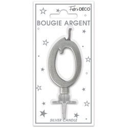 Bougie chiffre 0 métalique argent